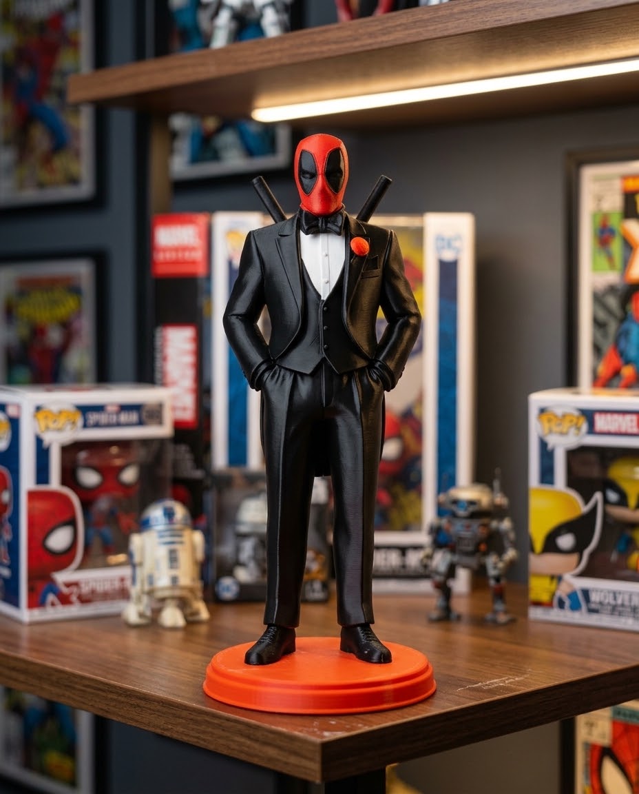 Deadpool de Smoking — colecionável OrionLab impresso em 3D