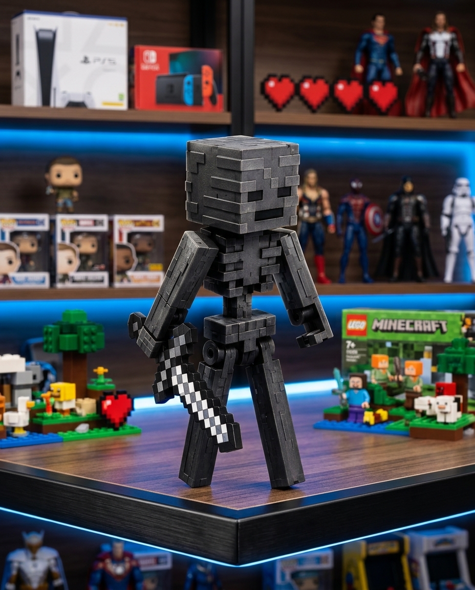 Wither Skeleton impresso em 3D na estante de um cliente